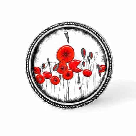 Bouton - cabochon en forme de Cadre en 30mm pour collier interchangeable : thème coquelicots naîfs