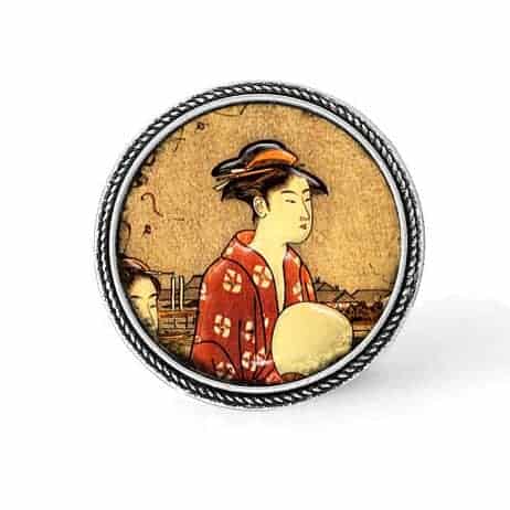 Bouton - cabochon en forme de Cadre en 30mm pour collier interchangeable : thème Geisha