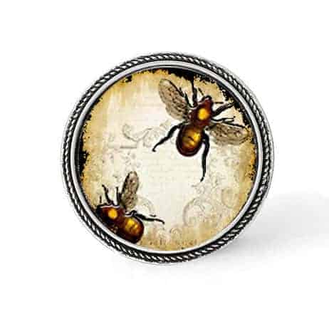 Bouton - cabochon en forme de Cadre en 30mm pour collier interchangeable : thème abeilles vintage