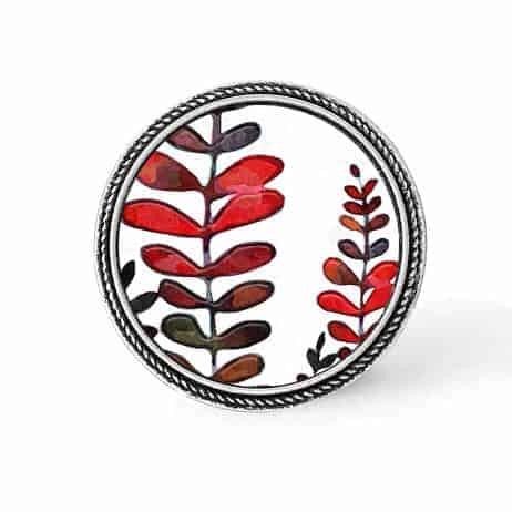 Bouton - cabochon en forme de Cadre en 30mm pour collier interchangeable : thème Feuilles naïves rouges et khakis