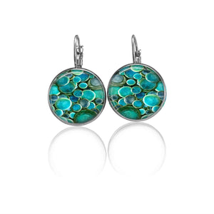 Leverback earrings Theme Round ceramic Turquoise emerald