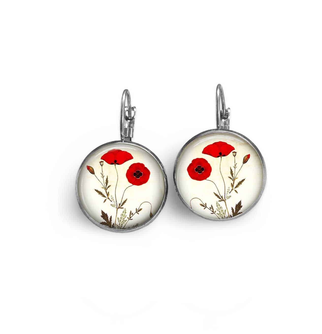 Boucles d'oreilles fantaisie format dormeuses avec theme coquelicots 1