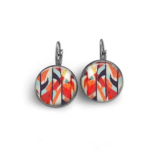 Leverback earrings Red abstract watercolor theme