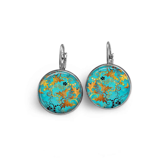 Boucles d'oreilles dormeuses thème turquoise et cuivre- support hématite