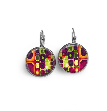 Boucles d'oreille dormeuses thème multicolore 'Klimt'