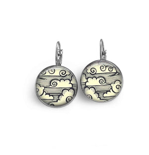 Leverback earrings with Japanese cloud theme