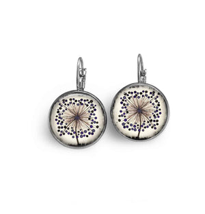 Agapanthus flower themed sleeper earrings - beige and navy blue