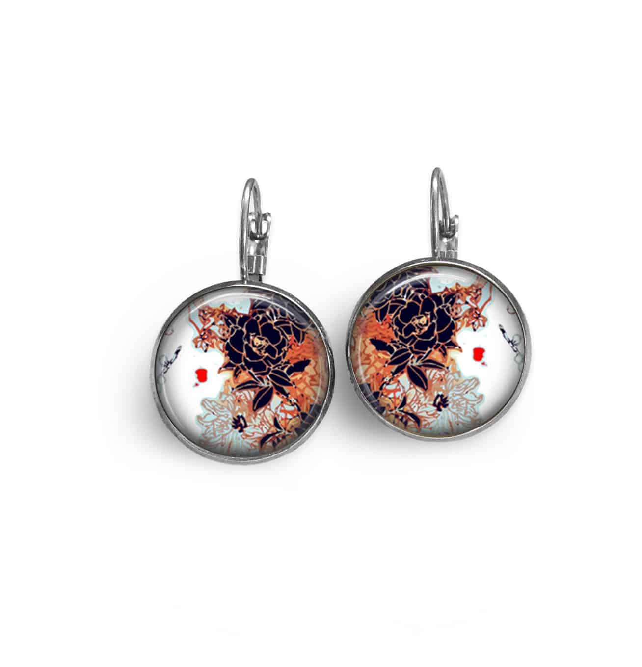 Boucles d'oreilles fantaisie format dormeuses avec un motif japonisante feuilles d'automne