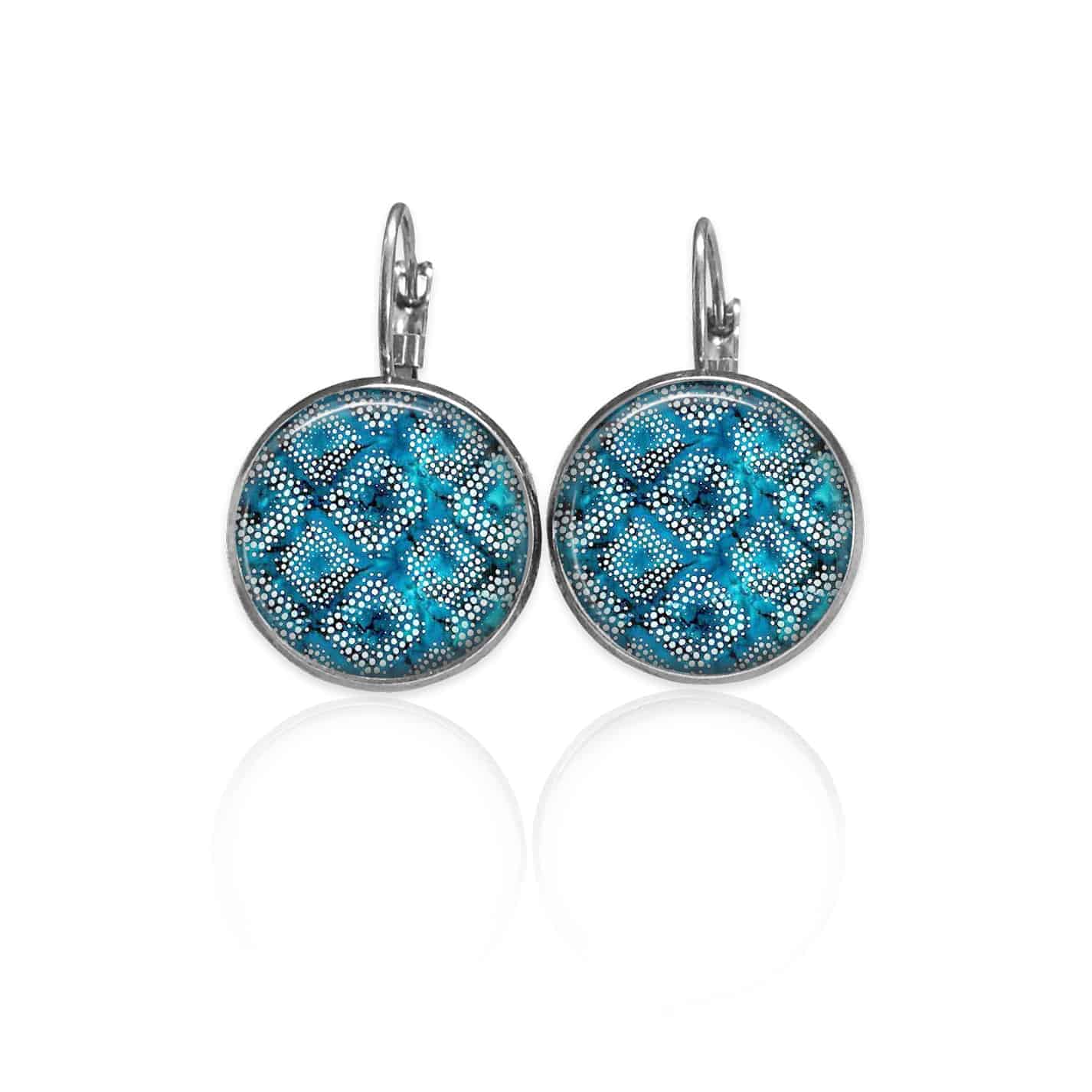 Boucles d'oreilles dormeuses Thème Bleu Batik Turquoise