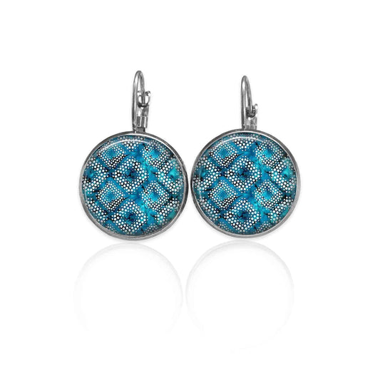 Boucles d'oreilles dormeuses Thème Bleu Batik Turquoise