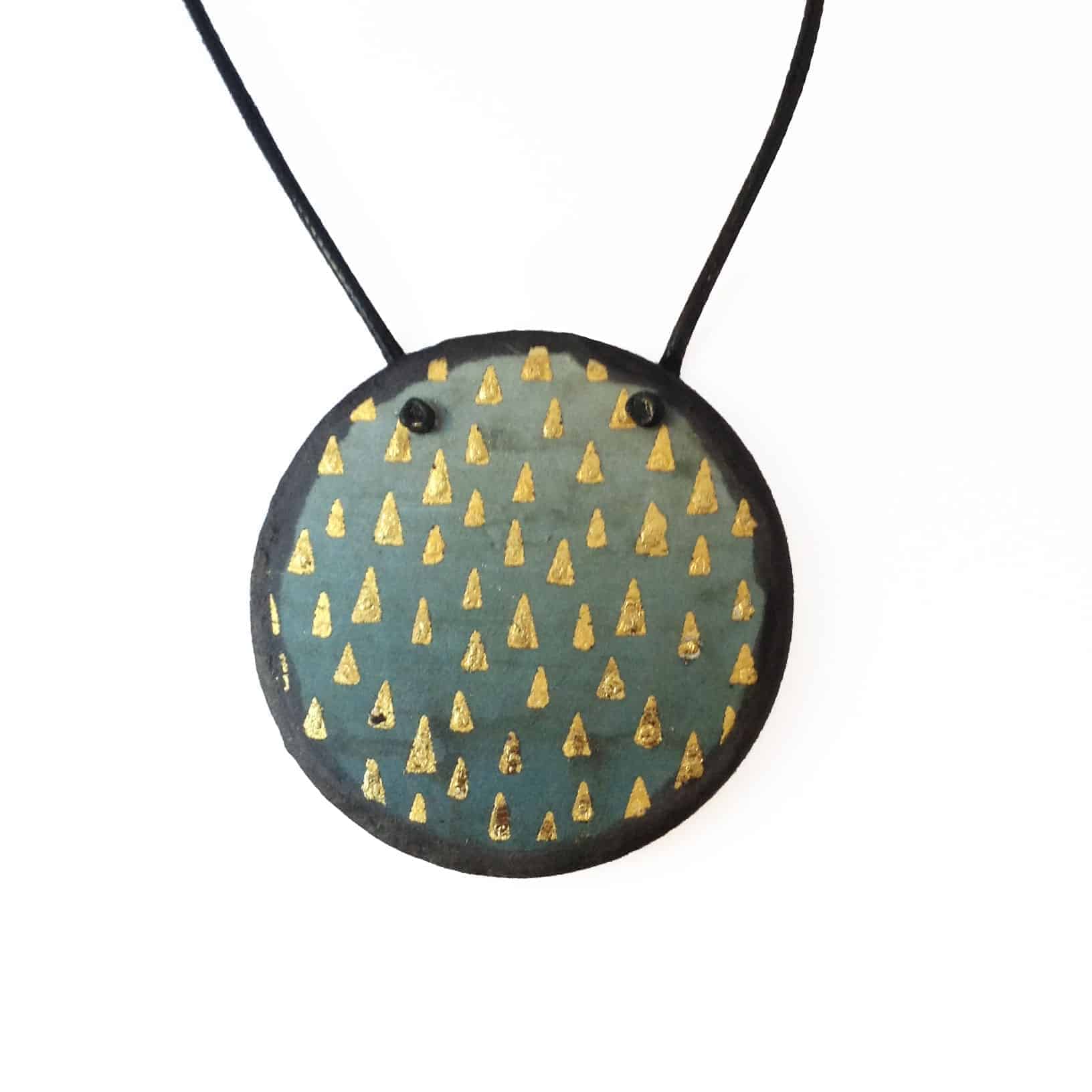 Collier Ardoise Géode bleu Prussien en triangles d'or