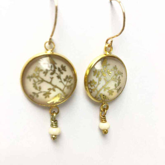 Boucles d'oreilles oiseaux dans les branches tout or, argent ou or rose