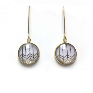 Silver chevron pattern dangling earrings