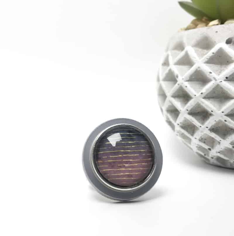 Bague en acier inoxydable pour boutons interchangeables avec plateau gris métalisé 