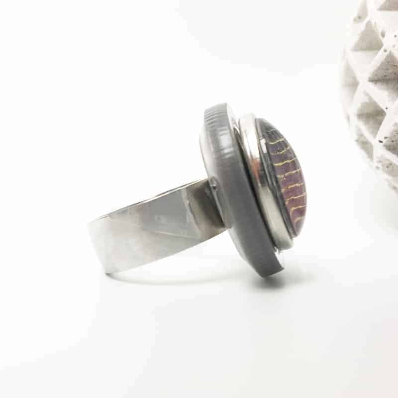 Bague en acier inoxydable pour boutons interchangeables avec plateau gris métalisé 