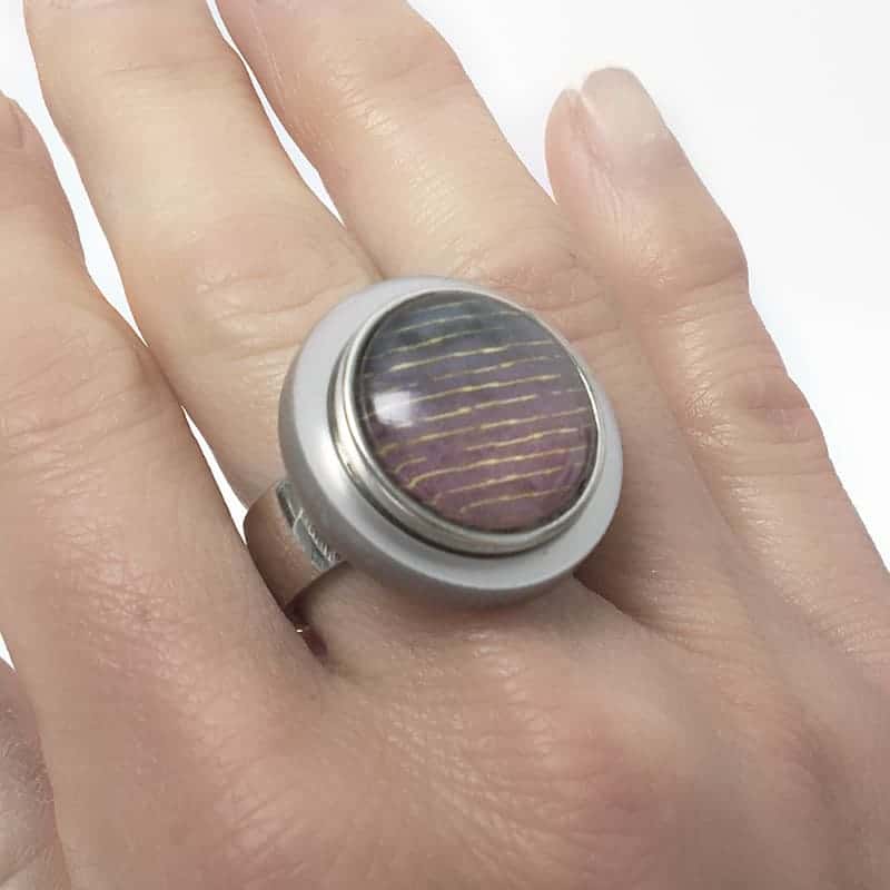 Bague en acier inoxydable pour boutons interchangeables avec plateau gris métalisé 