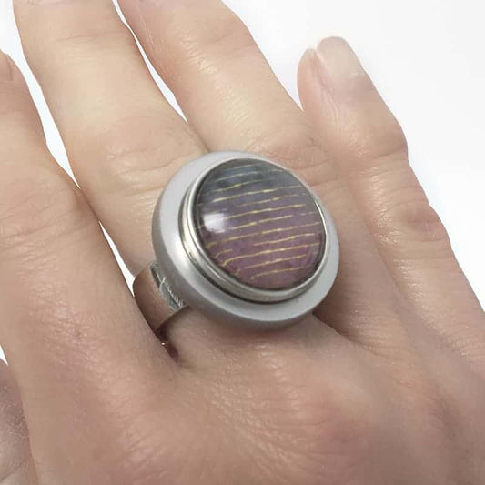 Bague en acier inoxydable pour boutons interchangeables avec plateau gris métalisé 