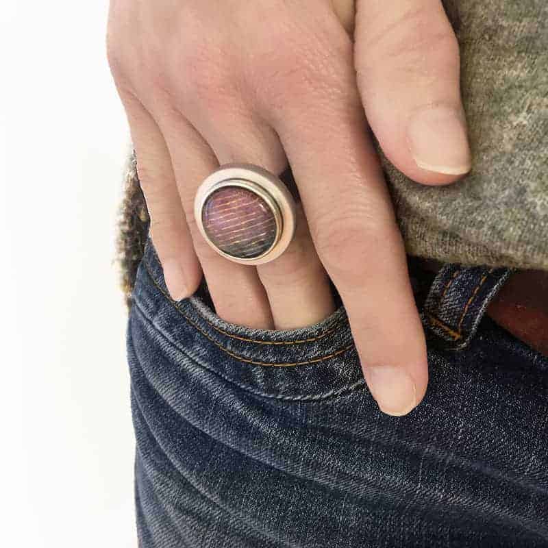 Bague en acier inoxydable pour boutons interchangeables avec plateau gris métalisé 