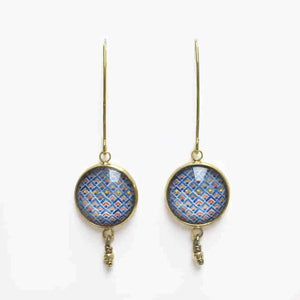 Blue, red and gold dots dangling earrings