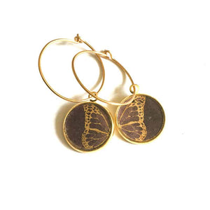 16mm gold stainless steel butterfly wing themed hoop earrings