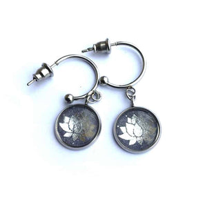 "C" format earrings in 12 mm silver stainless steel on the theme of the lotus flower