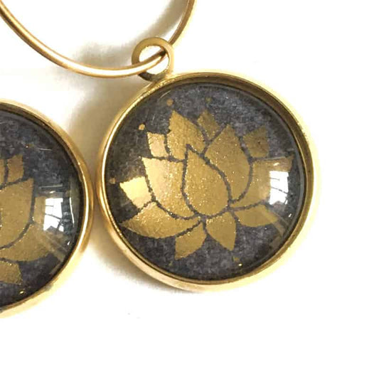 Lotus flowers gold 16mm brass anti-oxydation hoops