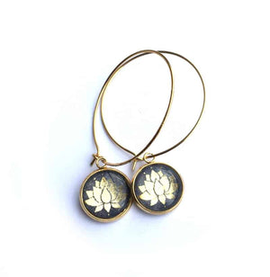 12 mm gold hoop earrings on the theme of the lotus flower