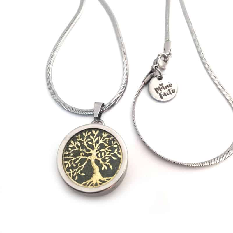 Pendentif interchangeable Arbre de la Vie or 20mm sur chaîne en acier inoxydable