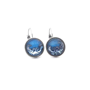 12mm light blue and silver wave leverback earrings