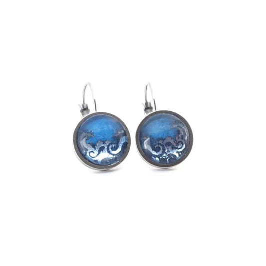 Light Blue Waves Silver Earrings