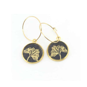 Gold stainless steel gingko hoop earrings 16 mm