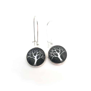 Boucles d'oreilles arbre de la vie en vert forêt profond et argent