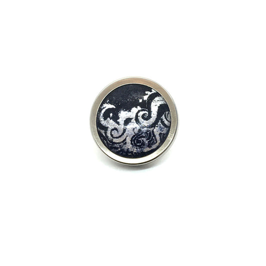 Bouton - cabochon pour bijoux personnalisables avec le thème vagues argent et bleu marine