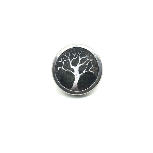 Bouton - cabochon pour bijoux personnalisables avec le thème arbre de la vie hiver argent et vert sauge