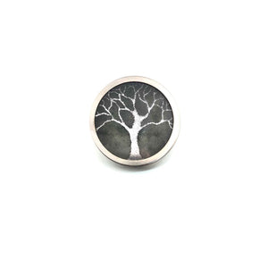 Bouton - cabochon pour bijoux personnalisables avec le thème arbre de la vie hiver argent et vert sauge