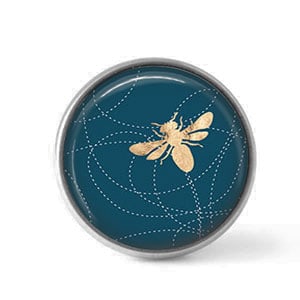 Button / Cabochon for customizable jewelry - Bee pattern on a deep teal blue background