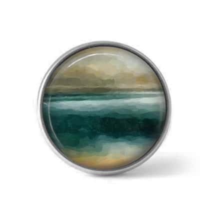 Bouton / Cabochon pour bijoux personnalisables - Motif abstrait en bleu sarcelle et beige