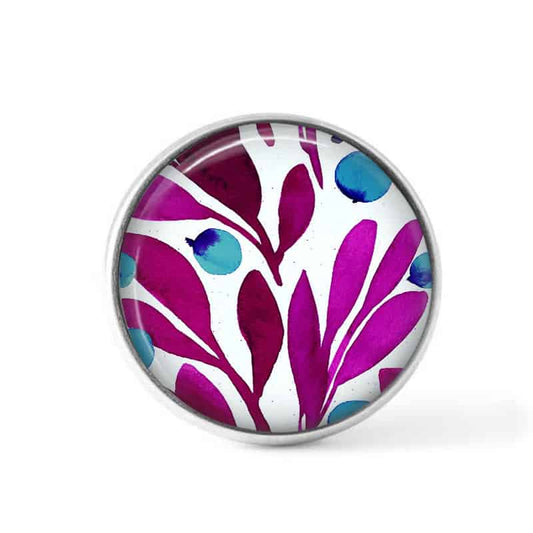 Bouton cabochon clipsable pour bijoux interchangeables : motif floral magenta et turquoise