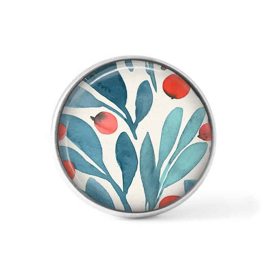 Bouton cabochon clipsable pour bijoux interchangeables : motif floral turquoise et orange