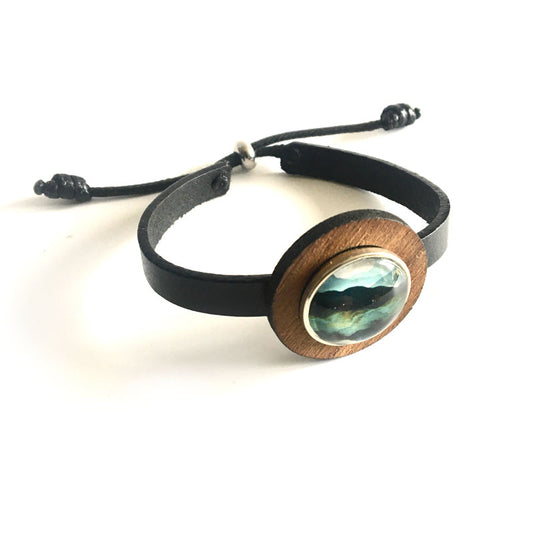 Bracelet fin en cuir avec rondelle en bois pour boutons interchangeables av