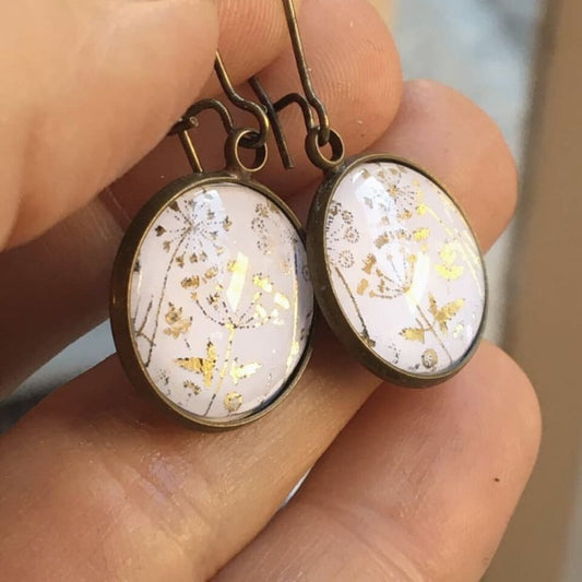 Golden field of flowers themed dangle earrings