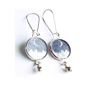 Silver and starry night blue dangling earrings