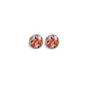 Earrings with an abstract red and navy blue watercolor theme