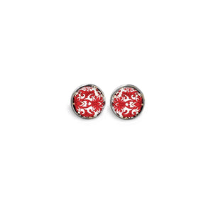 Stud earrings with a red damask theme