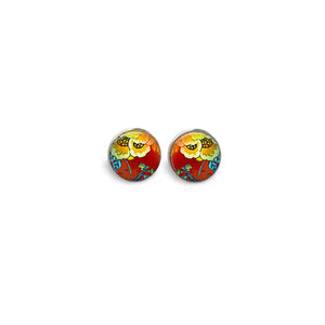 Red and Yellow Floral Themed Stud Earrings