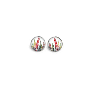 Multicolored Fern Themed Stud Earrings