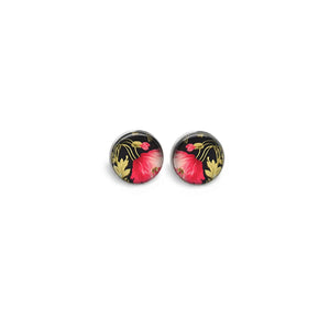 Fuchsia and black floral themed stud earrings