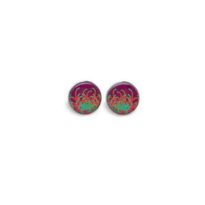 Indian pink chrysanthemum flower themed stud earrings