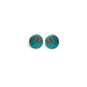 Stud earrings with a turquoise and orange butterfly theme