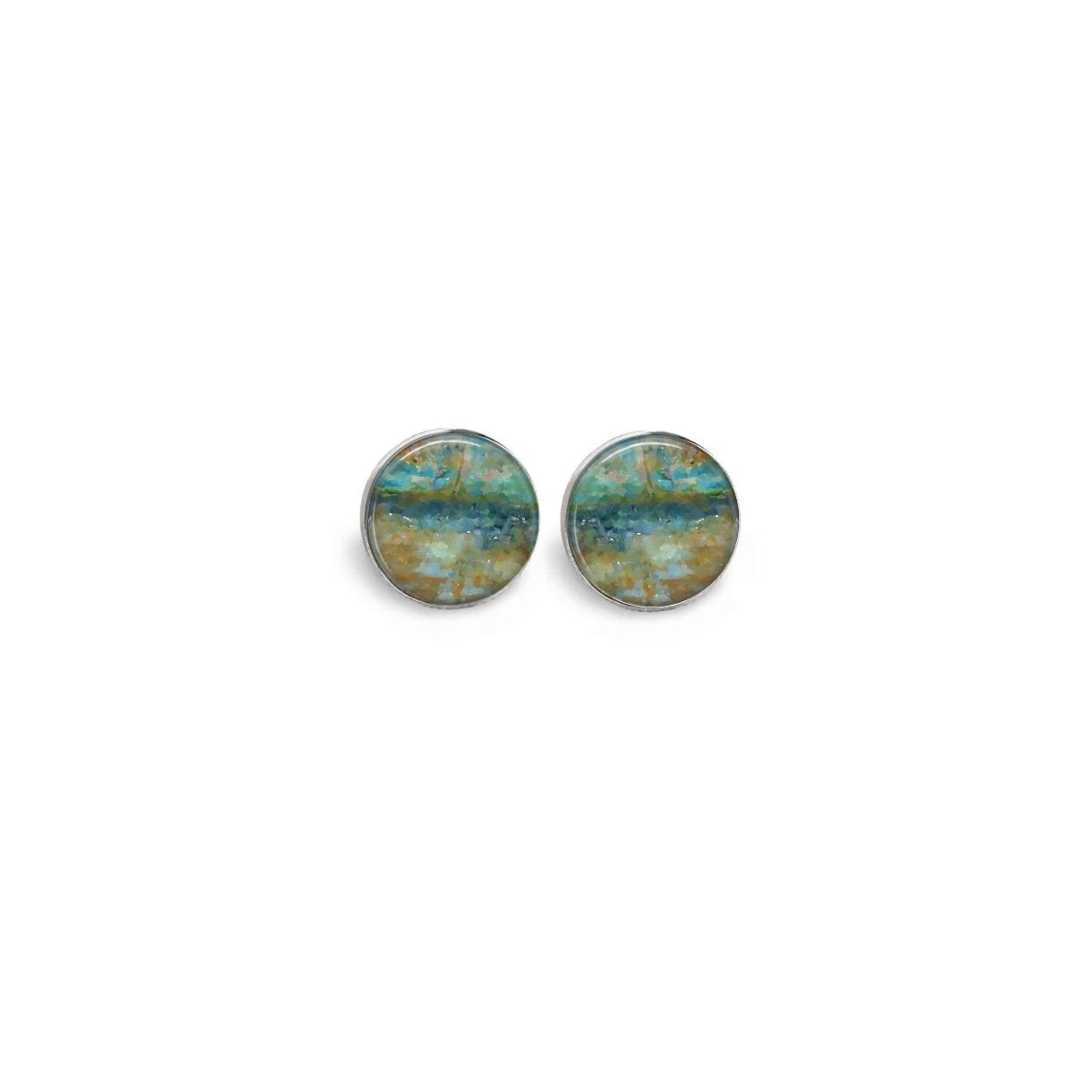  Stud earrings with an abstract teal and beige theme